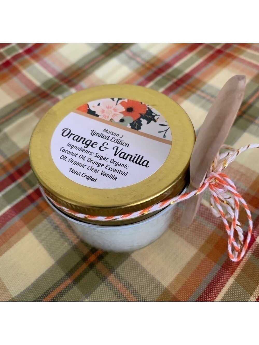 Orange vanilla sugar scrub 8 oz Hand crafted all natural exfoliates moisturizes